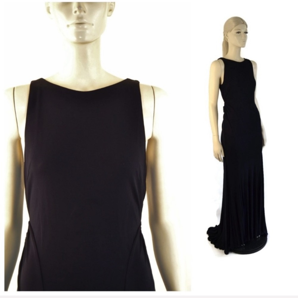 Badgley Mischka Navy Open Back Shoreline Gown 4